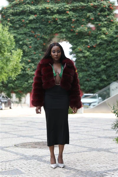 Áo khoác lông thú sọc